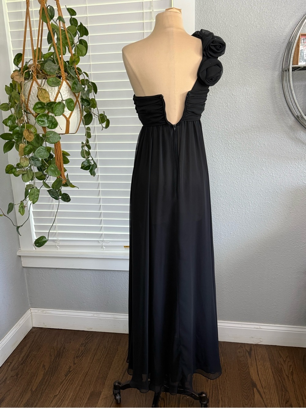 Vintage 3D Chiffon Flower One Shoulder Dress Size 4 - Picture 3 of 9